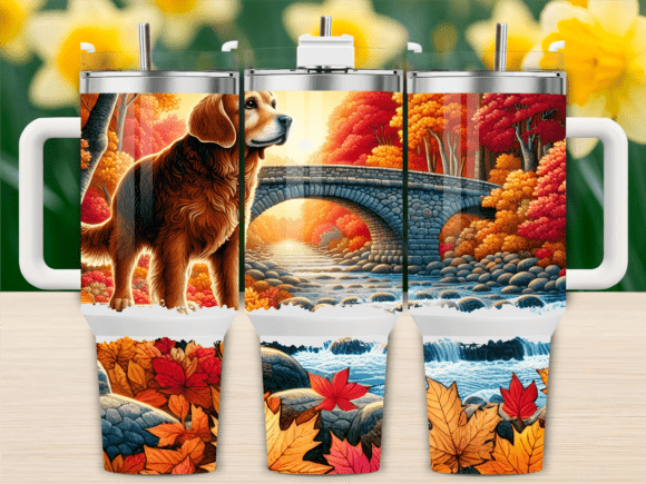 Autumn Dog Sunset Lake 40oz Tumbler Wrap