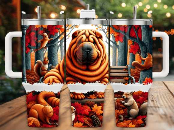 Autumn Shar Pei Forest Dog 40oz Tumbler