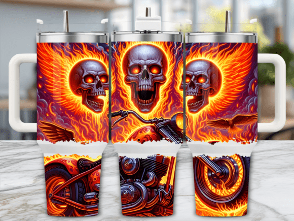Blazing Skull Flames Rider 40oz Tumbler