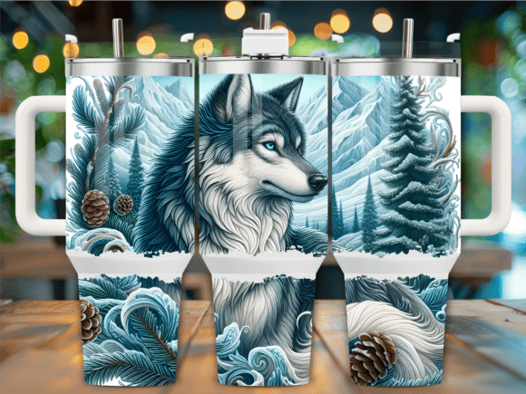 Blue Wolf Snowy Forest 40oz Tumbler Wrap