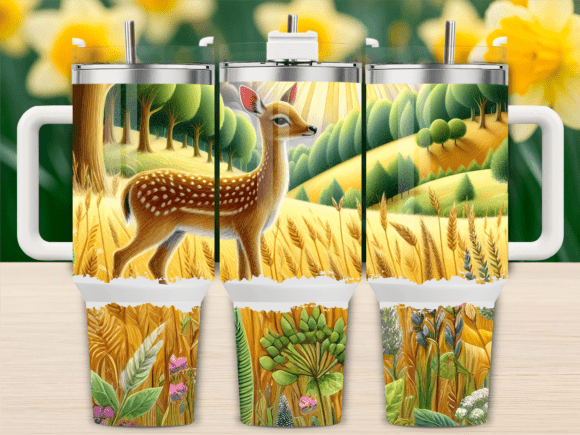 Country Field Deer Art 40oz Tumbler Wrap