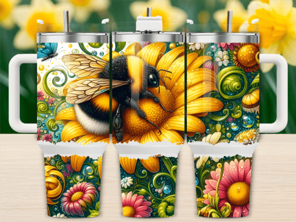 Cute Bumblebee Floral Tumbler Wrap