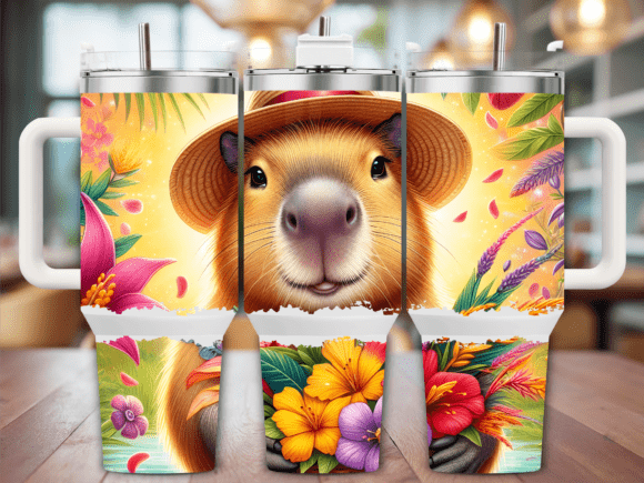 Cute Capybara Hat Flowers 40oz Tumbler