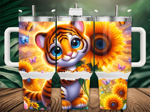 Cute Tiger with Sunflowers 40oz Tumbler