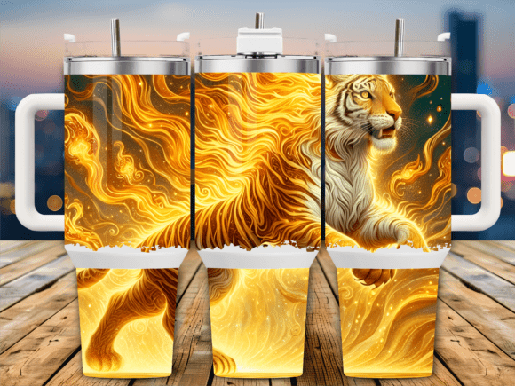 Fiery Tiger Golden Flames 40oz Tumbler
