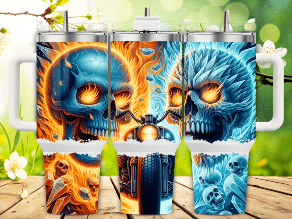 Fire Vs Ice Skull Battle 40oz Tumbler