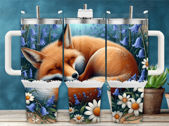 Fox Napping Bed Bluebells 40oz Tumbler