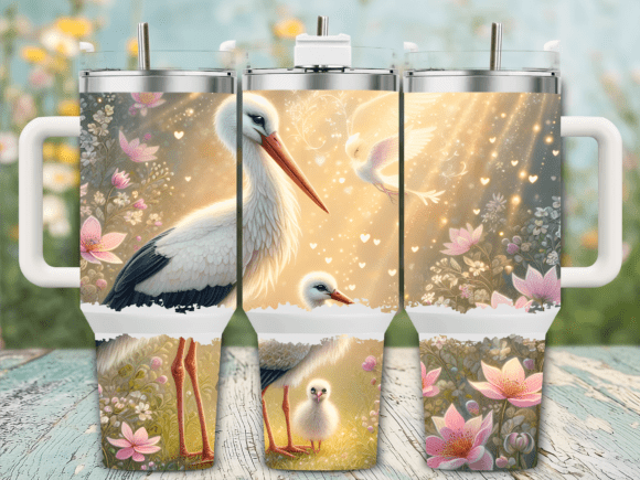 Golden Stork Flowers 40oz Tumbler Wrap