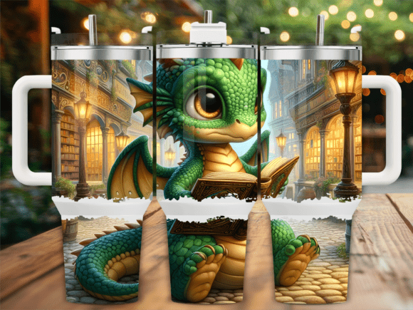 Green Dragon Reading Book Tumbler Wrap