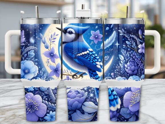 Moonlit Blue Jay Floral Sky 40oz Tumbler