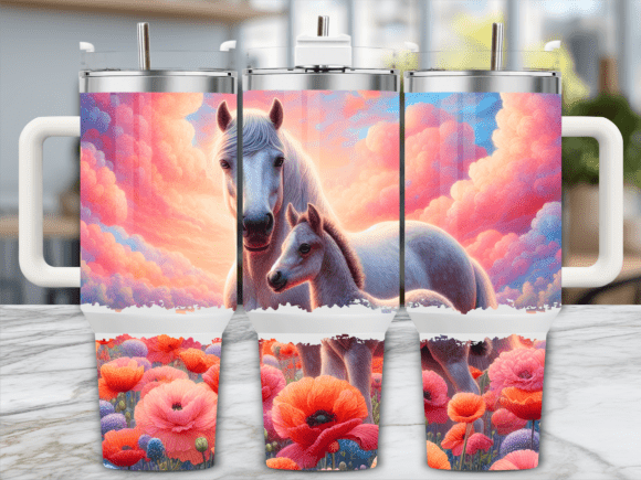 Mother Foal Pastel Horse Tumbler Wrap Design