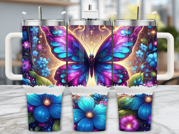 Mystic Blue Butterfly 40oz Tumbler Wrap