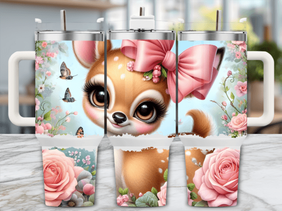 Pink Bow Baby Deer Tumbler Wrap