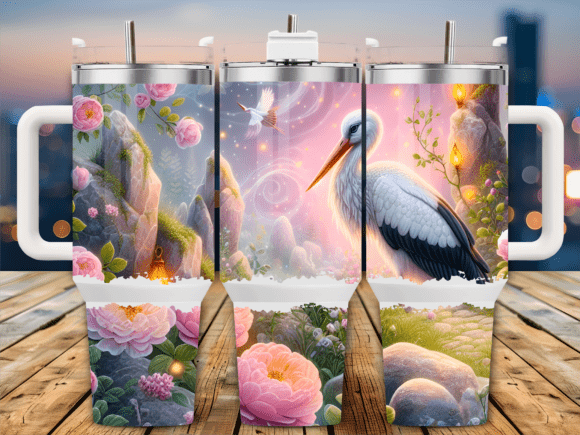 Pink Floral Stork Rocks 40oz Tumbler