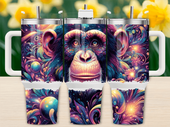 Psychedelic Chimp Art 40oz Tumbler Wrap