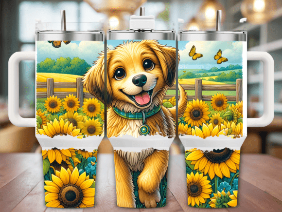 Puppy in Sunflowers 40oz Tumbler Wrap