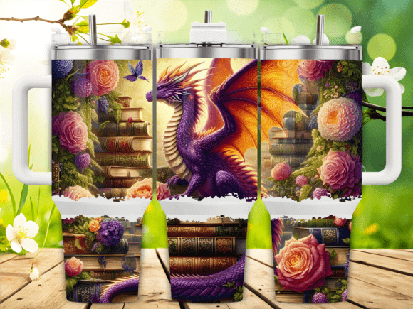 Purple Dragon Roses Books 40oz Tumbler
