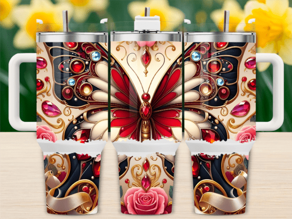 Red Elegant Butterfly Tumbler Wrap
