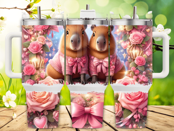 Romantic Capybara Pink Bow 40oz Tumbler