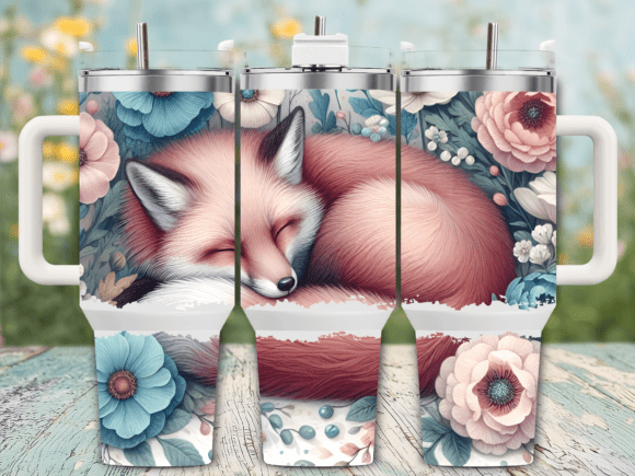 Sleeping Fox Flowers Winter Tumbler Wrap
