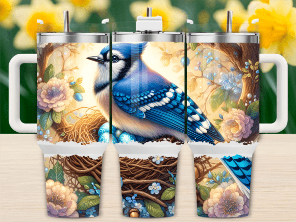 Spring Blue Jay Nest Flower 40oz Tumbler