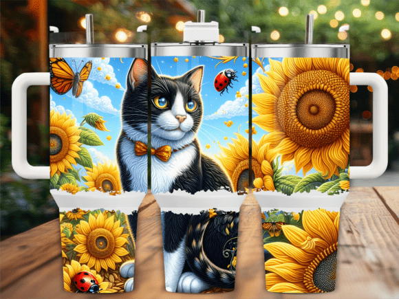 Sunflower Black Cat Tumbler Wrap