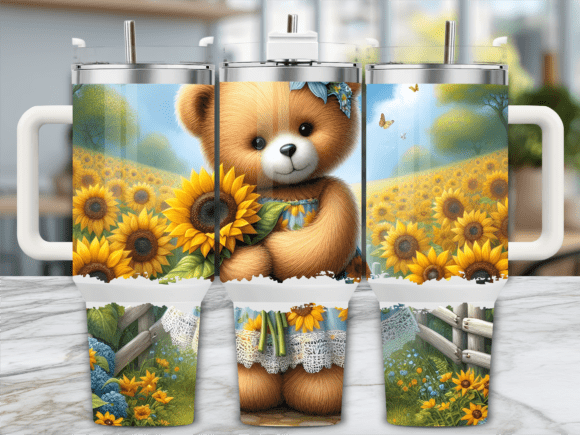 Sunflower Field Cute Bear 40oz Tumbler