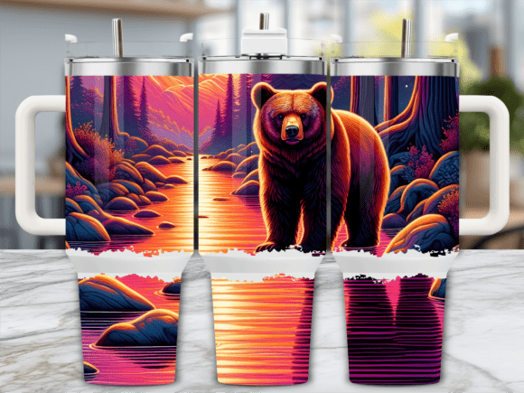 Sunset Forest Bear Tumbler Wrap