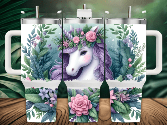 Unicorn with Floral Crown 40oz Tumbler