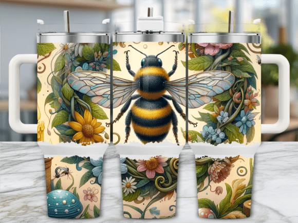 Vintage Floral Bee Line Art 40oz Tumbler
