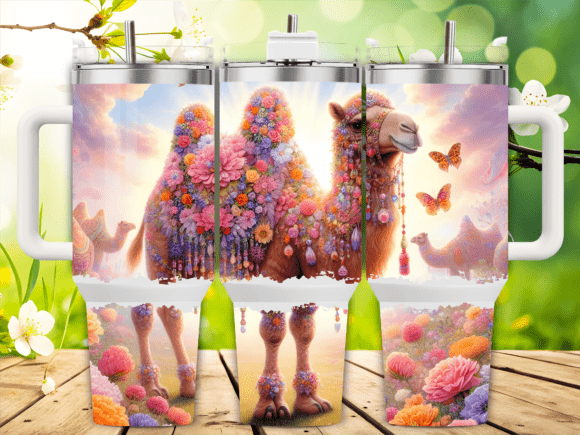 Whimsical Camel Flowers 40oz Tumbler PNG