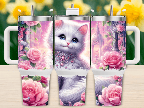 White Persian Cat Floral 40oz Tumbler