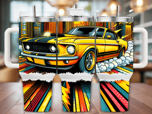 Yellow Muscle Car Power 40oz Tumbler
